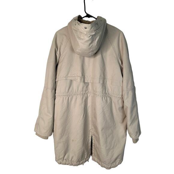 H&M Womans S Oversized Parka Hooded Long Barn Jacket Quilted Chore Coat Tan - Picture 2 of 9